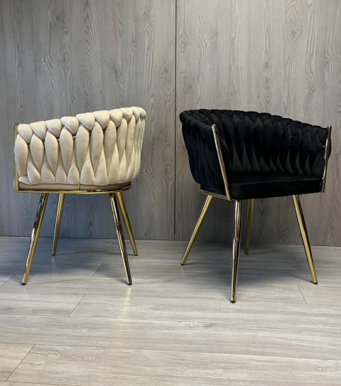 Krzesło plecione Lugano fotel TRECCIA BLACK VELVET GOLD