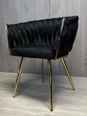 Krzesło plecione Lugano fotel TRECCIA BLACK VELVET GOLD