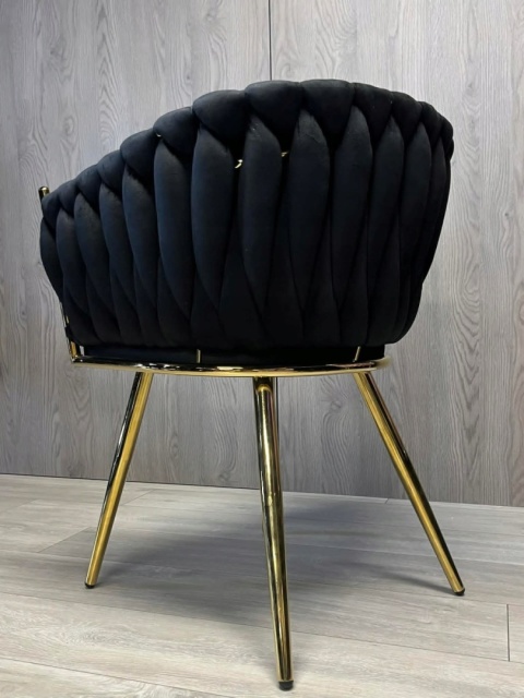 Krzesło plecione Lugano fotel TRECCIA BLACK VELVET GOLD