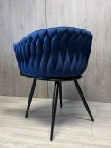 Krzesło plecione Lugano fotel TRECCIA BLUE VELVET SMOKE