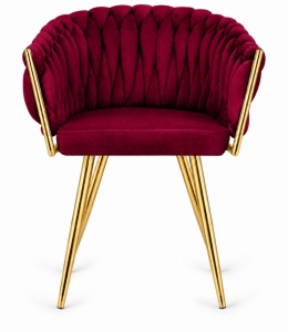 Krzesło plecione Lugano fotel TRECCIA BURGUNDY VELVET GOLD