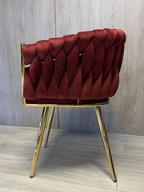 Krzesło plecione Lugano fotel TRECCIA BURGUNDY VELVET GOLD
