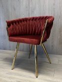 Krzesło plecione Lugano fotel TRECCIA BURGUNDY VELVET GOLD