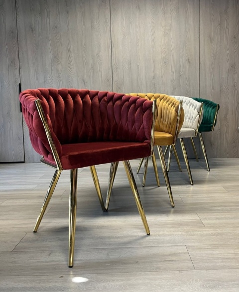Krzesło plecione Lugano fotel TRECCIA BURGUNDY VELVET GOLD