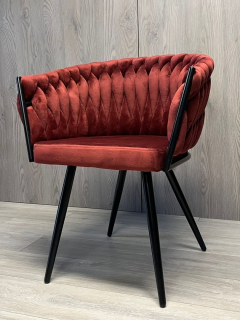 Krzesło plecione Lugano fotel TRECCIA BURGUNDY VELVET SMOKE