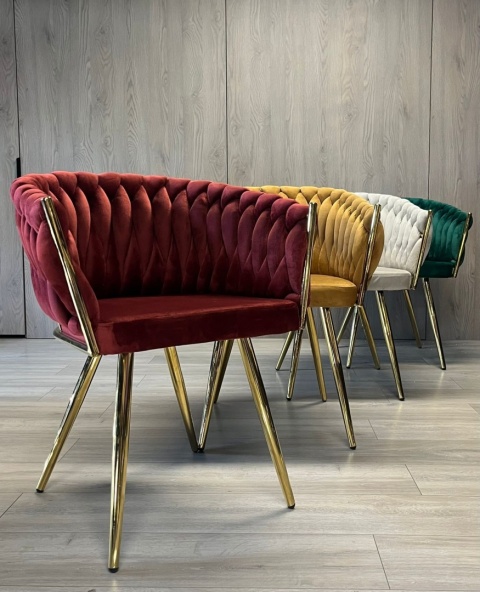 Krzesło plecione Lugano fotel TRECCIA BURGUNDY VELVET SMOKE