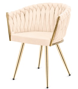 Krzesło plecione Lugano fotel TRECCIA CREAM VELVET GOLD