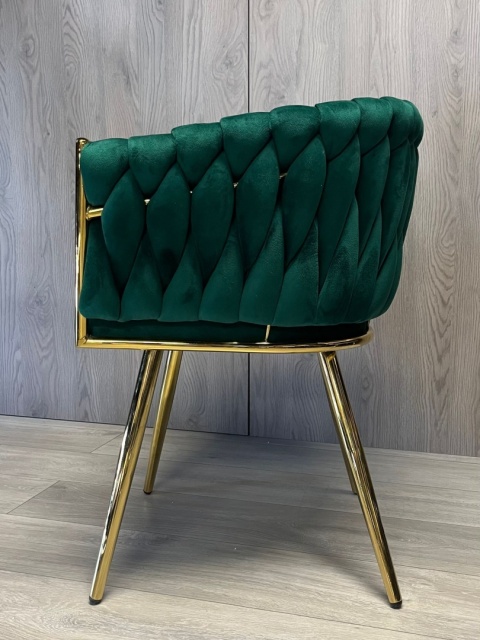 Krzesło plecione Lugano fotel TRECCIA GREEN VELVET GOLD