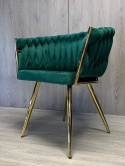 Krzesło plecione Lugano fotel TRECCIA GREEN VELVET GOLD