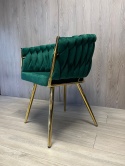 Krzesło plecione Lugano fotel TRECCIA GREEN VELVET GOLD