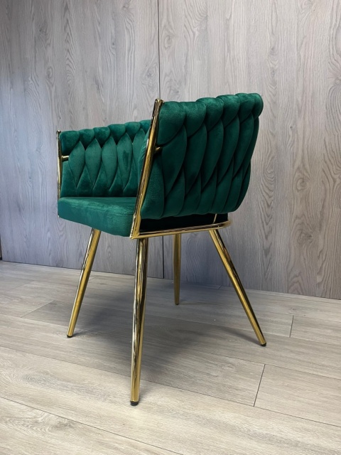 Krzesło plecione Lugano fotel TRECCIA GREEN VELVET GOLD