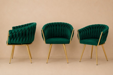 Krzesło plecione Lugano fotel TRECCIA GREEN VELVET GOLD