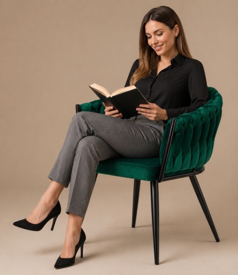 Krzesło plecione Lugano fotel TRECCIA GREEN VELVET SMOKE