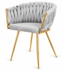 Krzesło plecione Lugano fotel TRECCIA GREY VELVET GOLD