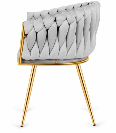 Krzesło plecione Lugano fotel TRECCIA GREY VELVET GOLD