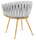 Krzesło plecione Lugano fotel TRECCIA GREY VELVET GOLD