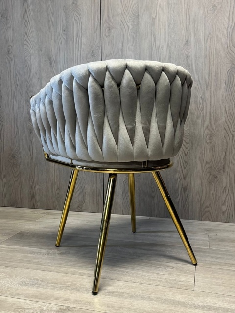 Krzesło plecione Lugano fotel TRECCIA GREY VELVET GOLD