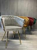 Krzesło plecione Lugano fotel TRECCIA GREY VELVET GOLD