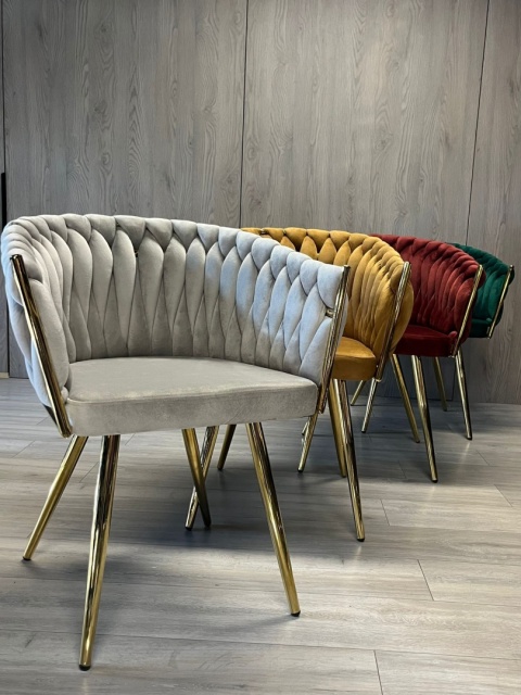 Krzesło plecione Lugano fotel TRECCIA GREY VELVET GOLD