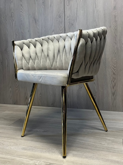 Krzesło plecione Lugano fotel TRECCIA GREY VELVET GOLD