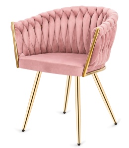 Krzesło plecione Lugano fotel TRECCIA PINK VELVET GOLD