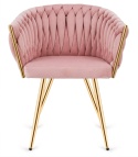 Krzesło plecione Lugano fotel TRECCIA PINK VELVET GOLD