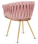 Krzesło plecione Lugano fotel TRECCIA PINK VELVET GOLD