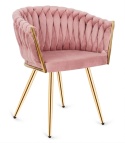 Krzesło plecione Lugano fotel TRECCIA PINK VELVET GOLD