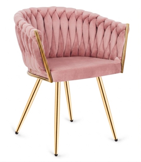 Krzesło plecione Lugano fotel TRECCIA PINK VELVET GOLD