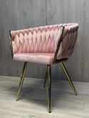 Krzesło plecione Lugano fotel TRECCIA PINK VELVET GOLD