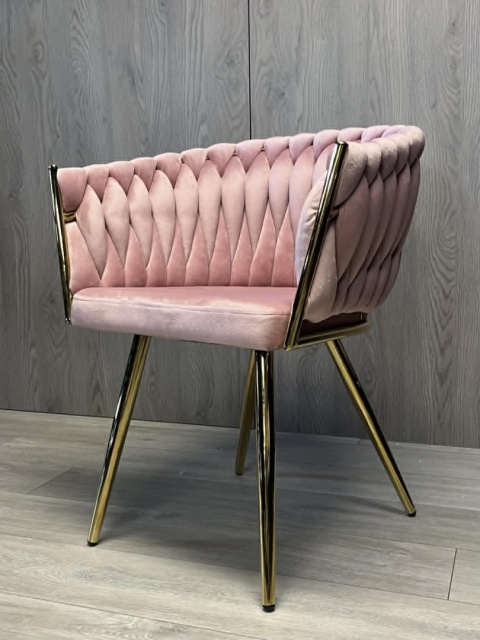 Krzesło plecione Lugano fotel TRECCIA PINK VELVET GOLD