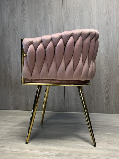 Krzesło plecione Lugano fotel TRECCIA PINK VELVET GOLD