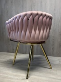 Krzesło plecione Lugano fotel TRECCIA PINK VELVET GOLD