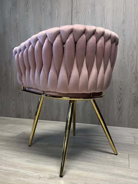 Krzesło plecione Lugano fotel TRECCIA PINK VELVET GOLD