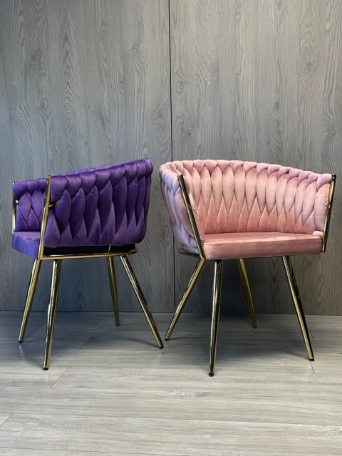 Krzesło plecione Lugano fotel TRECCIA PINK VELVET GOLD
