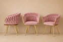 Krzesło plecione Lugano fotel TRECCIA PINK VELVET GOLD