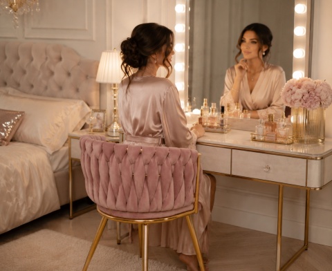 Krzesło plecione Lugano fotel TRECCIA PINK VELVET GOLD