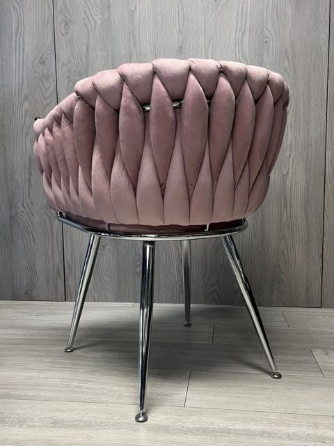 Krzesło plecione Lugano fotel TRECCIA PINK VELVET SILVER
