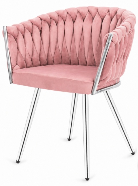 Krzesło plecione Lugano fotel TRECCIA PINK VELVET SILVER