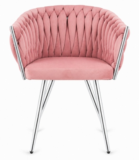 Krzesło plecione Lugano fotel TRECCIA PINK VELVET SILVER