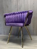 Krzesło plecione Lugano fotel TRECCIA PURPLE VELVET GOLD