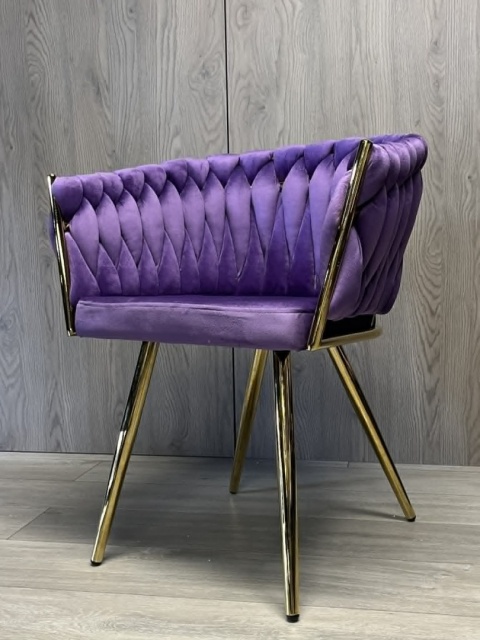 Krzesło plecione Lugano fotel TRECCIA PURPLE VELVET GOLD