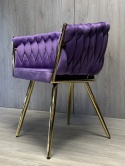 Krzesło plecione Lugano fotel TRECCIA PURPLE VELVET GOLD