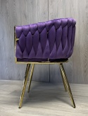 Krzesło plecione Lugano fotel TRECCIA PURPLE VELVET GOLD