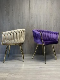 Krzesło plecione Lugano fotel TRECCIA PURPLE VELVET GOLD