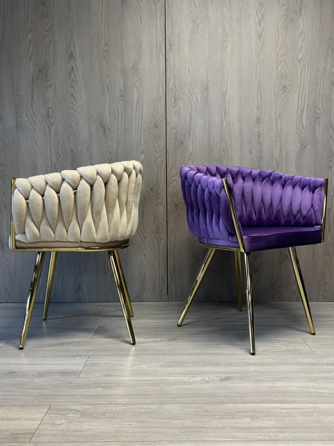 Krzesło plecione Lugano fotel TRECCIA PURPLE VELVET GOLD