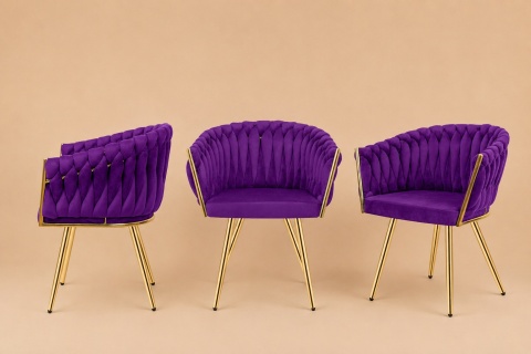 Krzesło plecione Lugano fotel TRECCIA PURPLE VELVET GOLD
