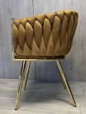 Krzesło plecione Lugano fotel TRECCIA SAND VELVET GOLD