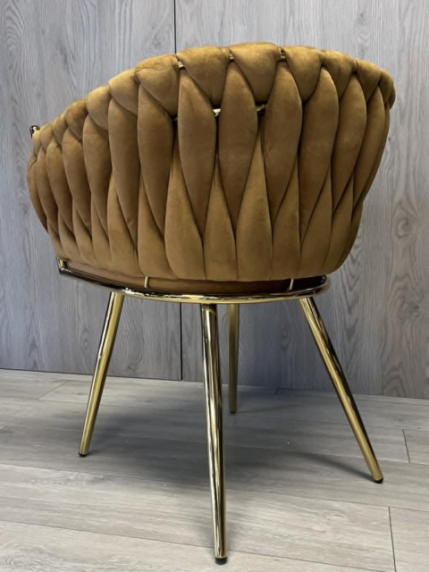 Krzesło plecione Lugano fotel TRECCIA SAND VELVET GOLD