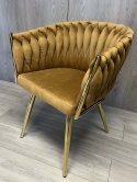 Krzesło plecione Lugano fotel TRECCIA SAND VELVET GOLD